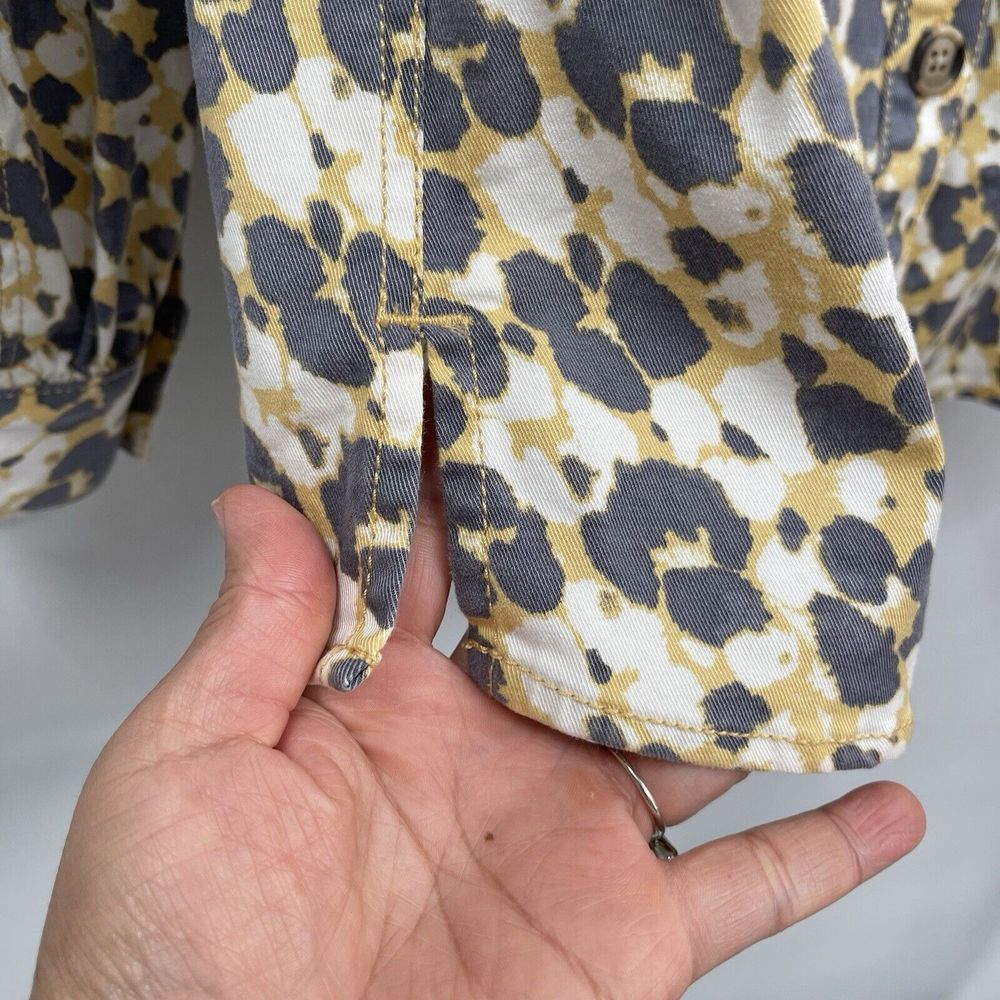 Cabi S Button Down Shirt Womens Grey Yellow Abstract Leopard Print Blouse - Picture 5 of 7